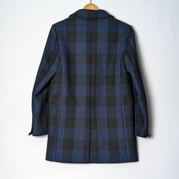 MAJE Goldan Coat Tailored Plaid Oversized Double Breasted Blazer Blue Black Wool - Picture 13 of 16